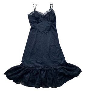 Van Raalte Vintage Black Nylon Lace Slip Dress Size S